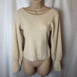 Reformation S Cashmere Ribbed Tie Back Sweater Cream Open Tie Back Sustainable